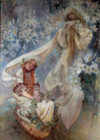 La Madonna au Lys Obraz Alfonsa Muchy (1860-1939) 1905 Kolekcja prywatna autorstwa Alphonse Mucha
