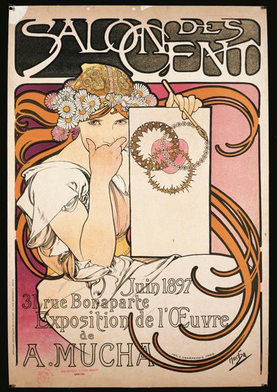 Plakat reklamujący wystawę A. Muchy w Salon des Cent autorstwa Alphonse Marie Mucha