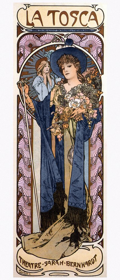 Plakat autorstwa Alfonsa Muchy (1860-1939) do sztuki "Tosca" Victoriana Sardou (1831-1908) w wykonaniu aktorki Sarah Bernhardt. autorstwa Alphonse Marie Mucha
