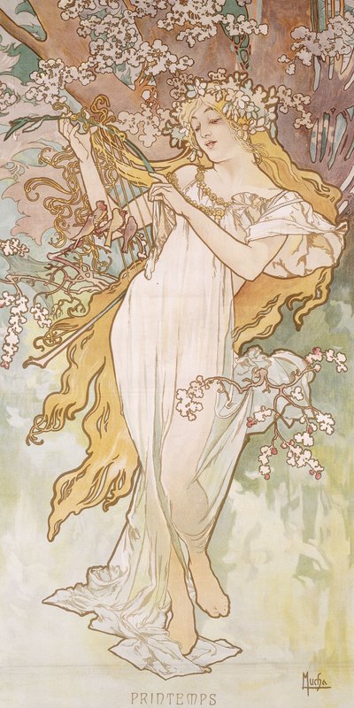 Wiosna; Wiosna, ok.1896 autorstwa Alphonse Mucha