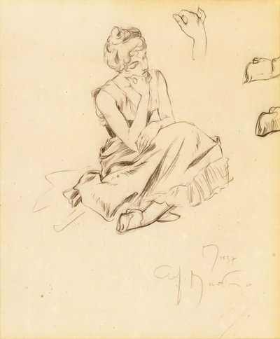 Studium siedzącej kobiety, 1897 autorstwa Alphonse Mucha
