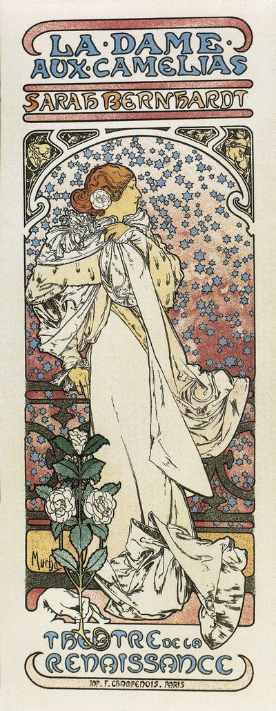 Pani Kameliowa (La dame aux camelias). 1896 (litografia) autorstwa Alphonse Mucha