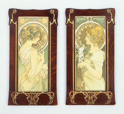 Pierwiosnek i pióro; Wiosna i Pióro, 1899 autorstwa Alphonse Mucha
