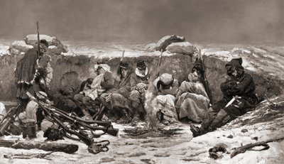 Francuscy żołnierze w okopach. Oblężenie Paryża. Wojna francusko-pruska autorstwa Alphonse Marie de (after) Neuville