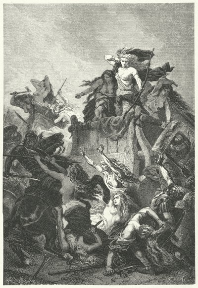 Germańskie kobiety broniące swojego obozu na śmierć (rycina) autorstwa Alphonse Marie de (after) Neuville