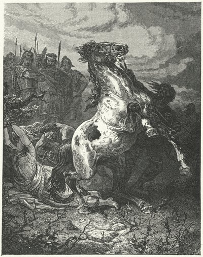 Egzekucja Brunhildy z Austrazji, 613 r. (rycina) autorstwa Alphonse Marie de (after) Neuville