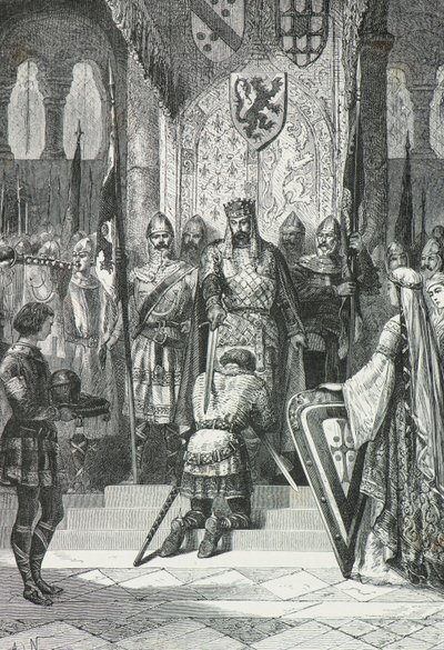Ceremonia pasowania na rycerza przez króla Francji (rycina) autorstwa Alphonse Marie de Neuville
