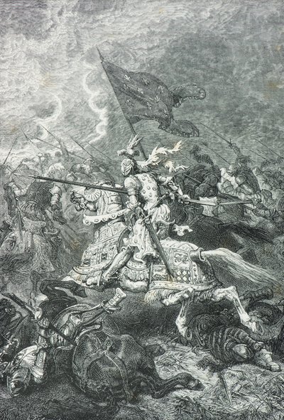 Szarża francuskich rycerzy w bitwie pod Fornoue autorstwa Alphonse Marie de Neuville