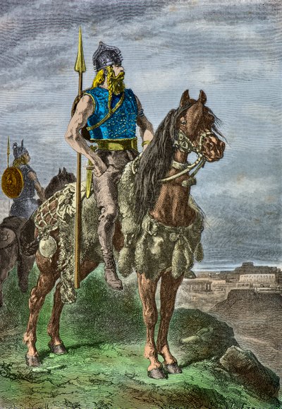 Konny portret galijskiego wojownika (rycina) autorstwa Alphonse Marie de Neuville