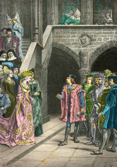 Rozmowa między Anną de Bretagne i Karolem 8 (rycina) autorstwa Alphonse Marie de Neuville