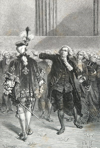 Mirabeau wykrzykuje: "Idź i powiedz tym, którzy cię wysłali, że jesteśmy tu z woli ludu i że wydostaniemy się stąd tylko siłą bagnetów". autorstwa Alphonse Marie de Neuville