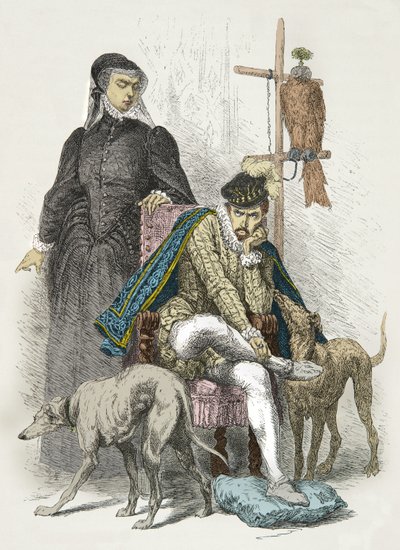 Portret Karola 9 i Katarzyny Medycejskiej (rycina) autorstwa Alphonse Marie de Neuville