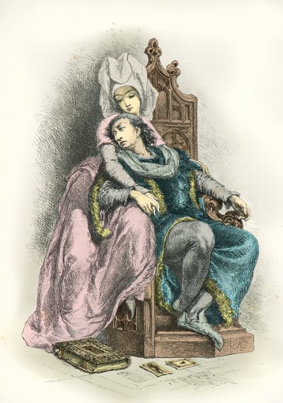 Portret króla Karola 6 dit le bien aime z Odette de Champdivers (rycina) autorstwa Alphonse Marie de Neuville