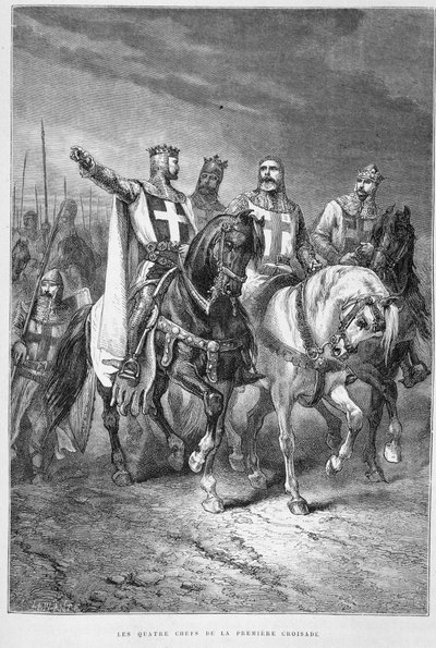 Czterej wodzowie pierwszej krucjaty (w tym Godefroi de Bouillon) - w „Historii Francji” Guizota, Hachette autorstwa Alphonse Marie de Neuville