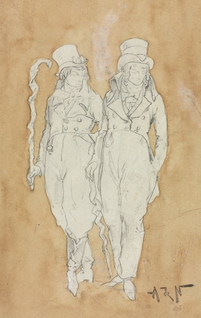 Dwóch Młodych Mężczyzn Mody Stojących, druga połowa XIX wieku. autorstwa Alphonse Marie de Neuville