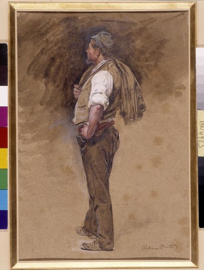 Farmer ma na głowie kurtkę. Obraz Alphonse Moutte (1840-1913), Wzmianka obowiązkowa: Kolekcja fundacji z Prowansji, Marsylia (Dim in cm 27x18) autorstwa Alphonse Moutte