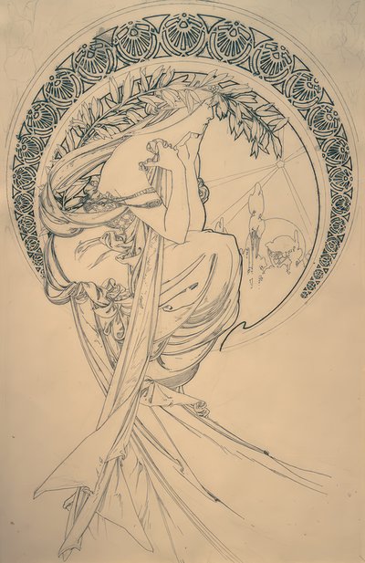 Poezja (szkic) autorstwa Alphonse Mucha