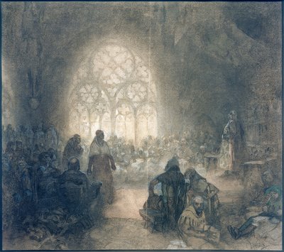 Jerzy z Podebradu i legat papieski F. de Valle, 1462 r. autorstwa Alphonse Mucha