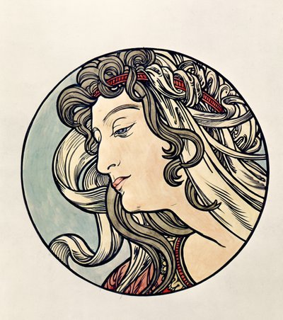Głowa kobiety autorstwa Alphonse Mucha