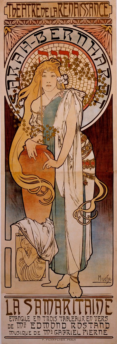 Plakat do utworu „La Samaritaine” Edmonda Rostanda w wykonaniu Henriette Rosine Bernard dit Sarah Bernhardt (1844-1923) w 1897 roku w Theatre de la Renaissance. Rysunek Alfonsa Muchy (1860-1939) 1897 autorstwa Alphonse Mucha