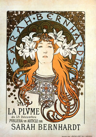 Sarah Bernhardt, La Plume, 15 grudnia 1896 autorstwa Alphonse Mucha