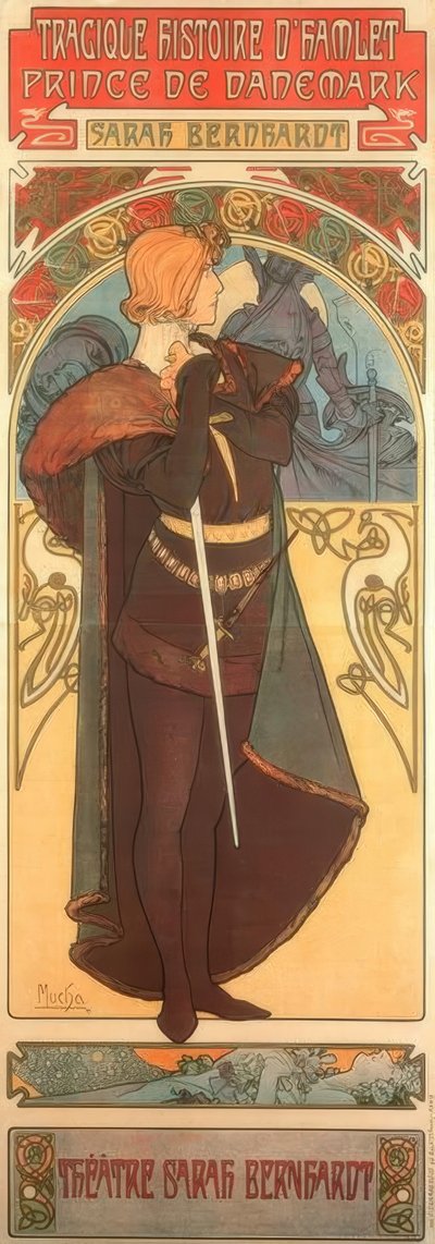 Sarah Bernhardt jako Hamlet autorstwa Alphonse Mucha