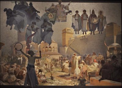 Wprowadzenie do liturgii słowiańskiej Cykl Epopeja słowiańska autorstwa Alphonse Mucha