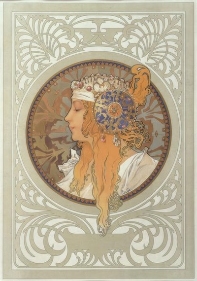 Głowa bizantyjska: Blond autorstwa Alphonse Mucha