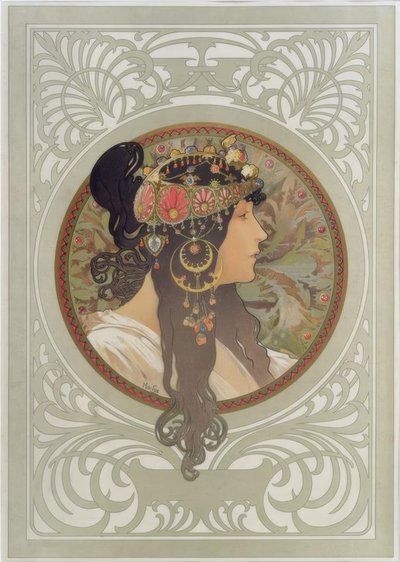 Bizantyjska głowa: brunetka autorstwa Alphonse Mucha