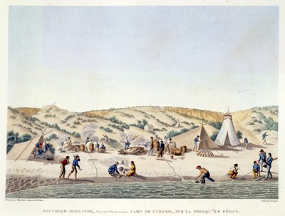 Baie des Chiens Marins, Nowa Holandia: Obóz Urania niedaleko Ile Peron, z „Voyage Autour du Monde sur les Corvettes de L