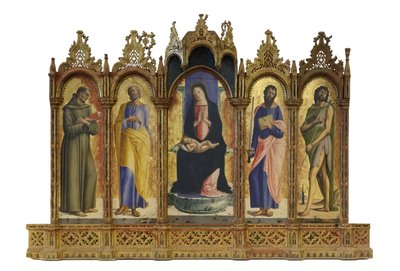 Madonna z Dzieciątkiem na tronie i świętymi Franciszkiem i Piotrem autorstwa Alvise Vivarini
