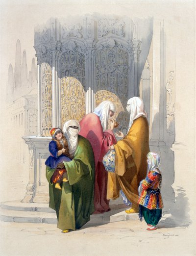 Scena uliczna z przechodniami, w tym biedną czarną Afrykanką i dzieckiem, pub. 1865. autorstwa Amadeo Preziosi