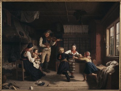 Niedzielny wieczór na farmie w Dalecarlia - Niedzielny wieczór na farmie w Dalarna, koło Lindegren, Amalia (1814-1891). olej na płótnie autorstwa Amalia Lindegren