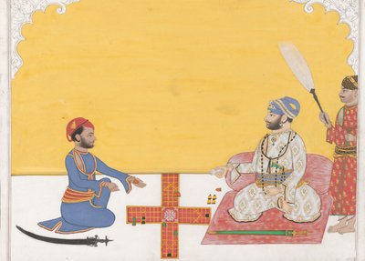 Maharaja Sovan Singh grający w Pachisi, K. 1868. autorstwa Ambav