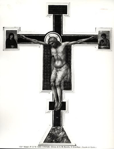 Ukrzyżowanie (tempera na panelu) (zdjęcie czarno-białe) autorstwa Ambrogio Bondone (school of) Giotto