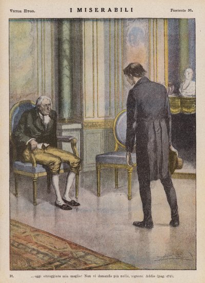 Ilustracja do "Les Miserables" Victora Hugo (kolorowa litografia) autorstwa Ambrogio Lombardi