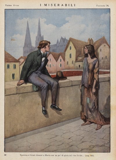 Ilustracja do "Les Miserables" Victora Hugo (kolorowa litografia) autorstwa Ambrogio Lombardi