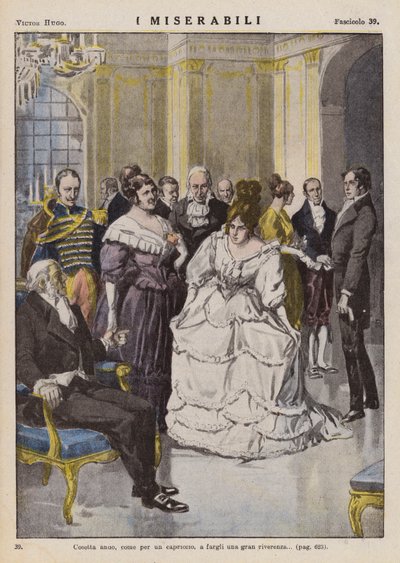 Ilustracja do "Les Miserables" Victora Hugo (kolorowa litografia) autorstwa Ambrogio Lombardi