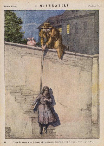 Ilustracja do "Les Miserables" Victora Hugo (kolorowa litografia) autorstwa Ambrogio Lombardi