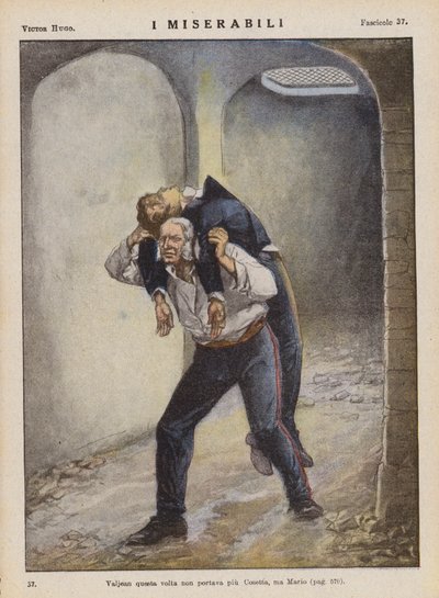 Ilustracja do "Les Miserables" Victora Hugo (kolorowa litografia) autorstwa Ambrogio Lombardi