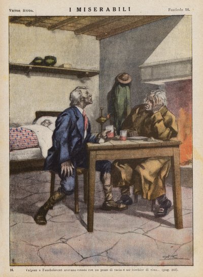 Ilustracja do "Les Miserables" Victora Hugo (kolorowa litografia) autorstwa Ambrogio Lombardi