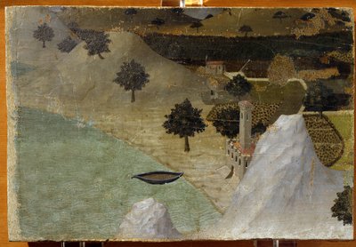 Zamek nad jeziorem - tempera na panelu autorstwa Ambrogio Lorenzetti