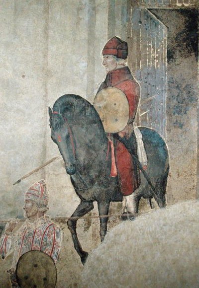Alegoria Złego Rządu, fragment uzbrojonego jeźdźca autorstwa Ambrogio Lorenzetti