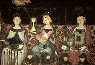 Alegoria dobrego rządu, szczegół sprawiedliwości, nadziei i wielkości, 1338-40 autorstwa Ambrogio Lorenzetti