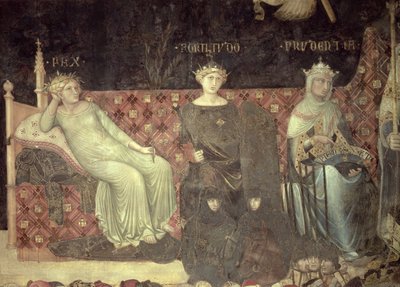 Alegoria dobrego rządu, szczegół pokoju, męstwa i roztropności, 1338-40 autorstwa Ambrogio Lorenzetti