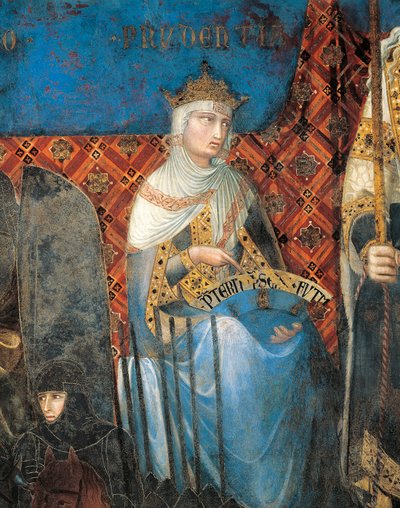 Alegoria dobrego rządu, roztropność, szczegół z Alegorii i skutki dobrego i złego rządu w mieście i na wsi autorstwa Ambrogio Lorenzetti