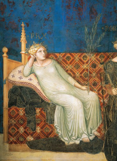 Alegoria dobrego rządu, pokoju, szczegół z Alegoria i skutki dobrego i złego rządu w mieście i na wsi autorstwa Ambrogio Lorenzetti