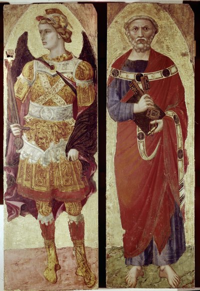 Archanioł Michał i św. Piotr, fragment poliptyka (tempera na drewnie) autorstwa Ambrogio Lorenzetti