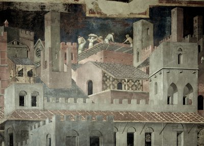 Skutki Dobrego Rządu w Mieście, detal architektury i budowa domu autorstwa Ambrogio Lorenzetti