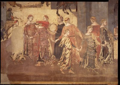 Efekty dobrego rządu w mieście, szczegóły dotyczące tancerek i tamburynów, 1338-40 autorstwa Ambrogio Lorenzetti